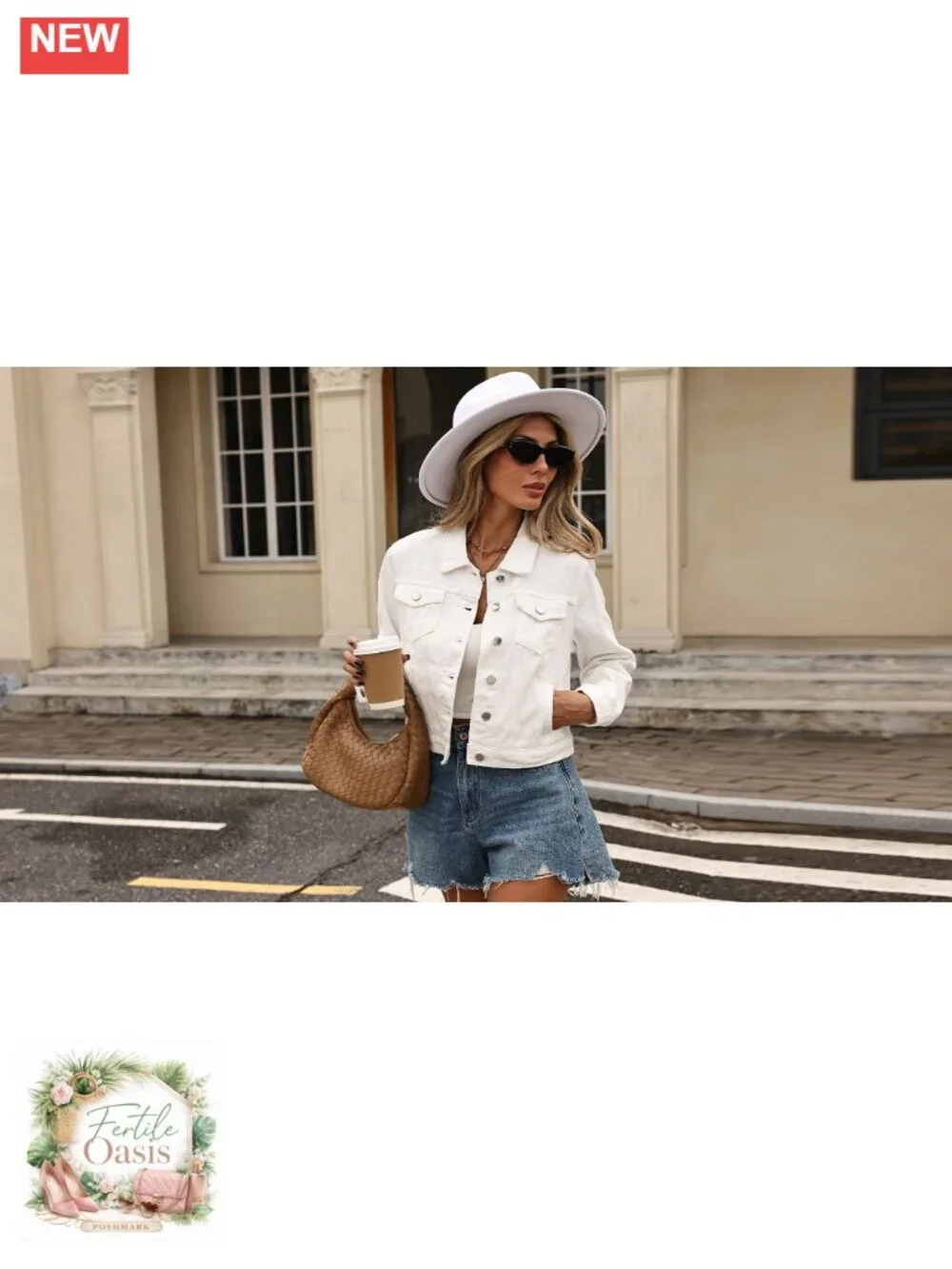 Cropped Denim Jacket with 6 Pockets Women Long Sleeve